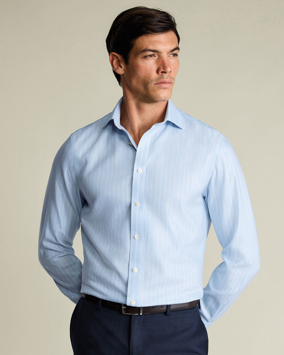 Non-Iron Herringbone Stripe Shirt – Light Blue