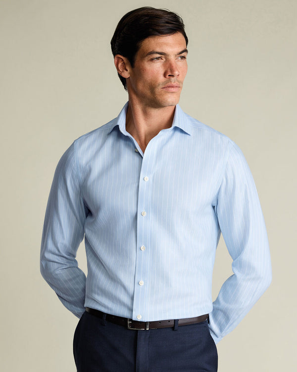 Non-Iron Herringbone Stripe Shirt – Light Blue