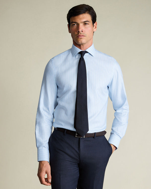 Non-Iron Herringbone Stripe Shirt – Light Blue