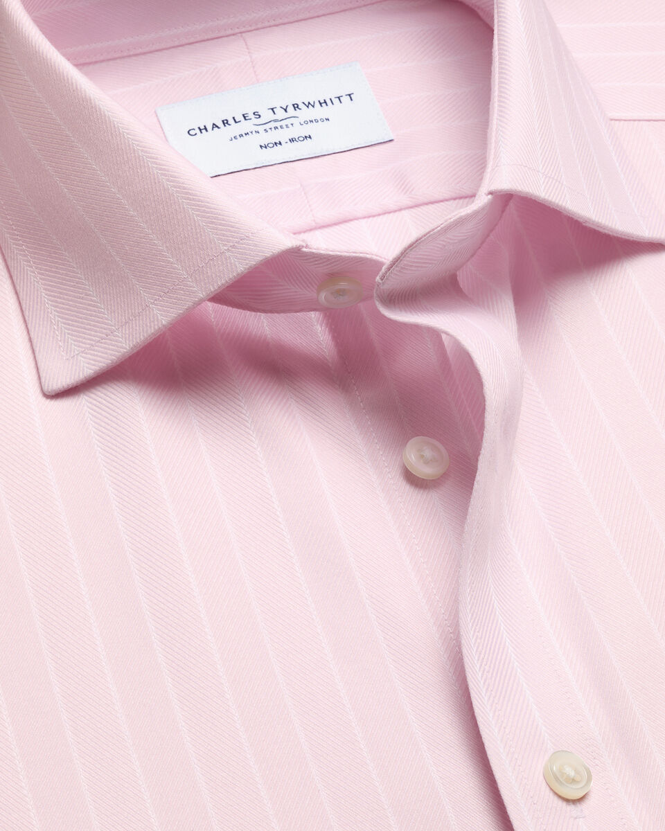 Non-Iron Herringbone Stripe Shirt – Light Pink Main image