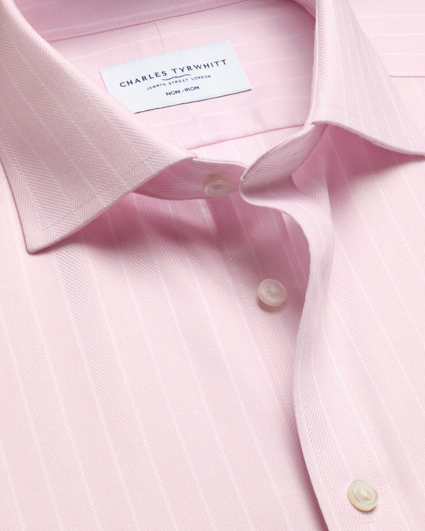 Non-Iron Herringbone Stripe Shirt – Light Pink