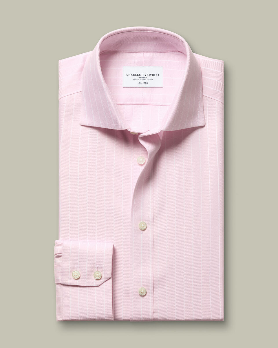 Non-Iron Herringbone Stripe Shirt – Light Pink