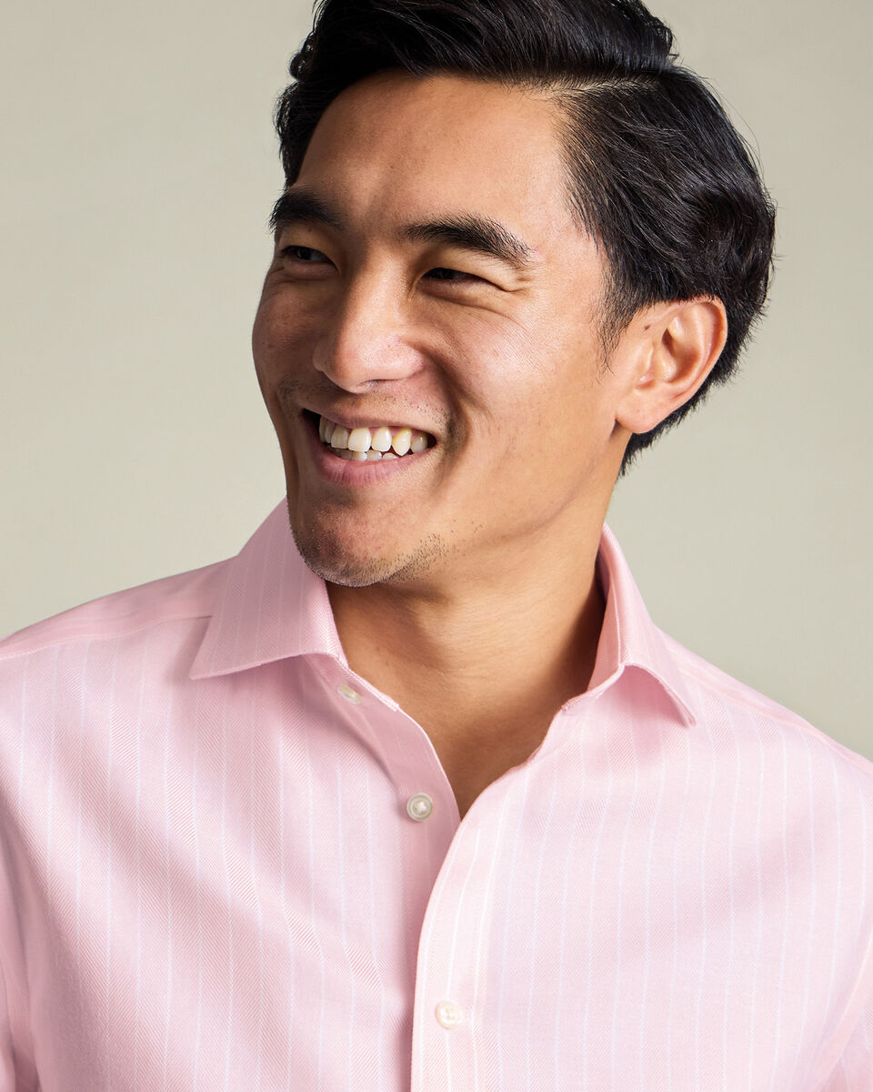 Non-Iron Herringbone Stripe Shirt – Light Pink