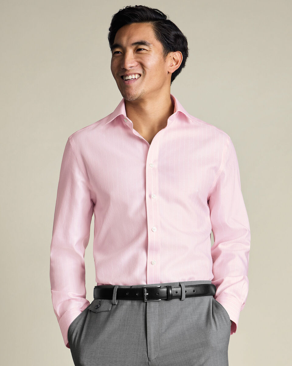 Non-Iron Herringbone Stripe Shirt – Light Pink Secondary image