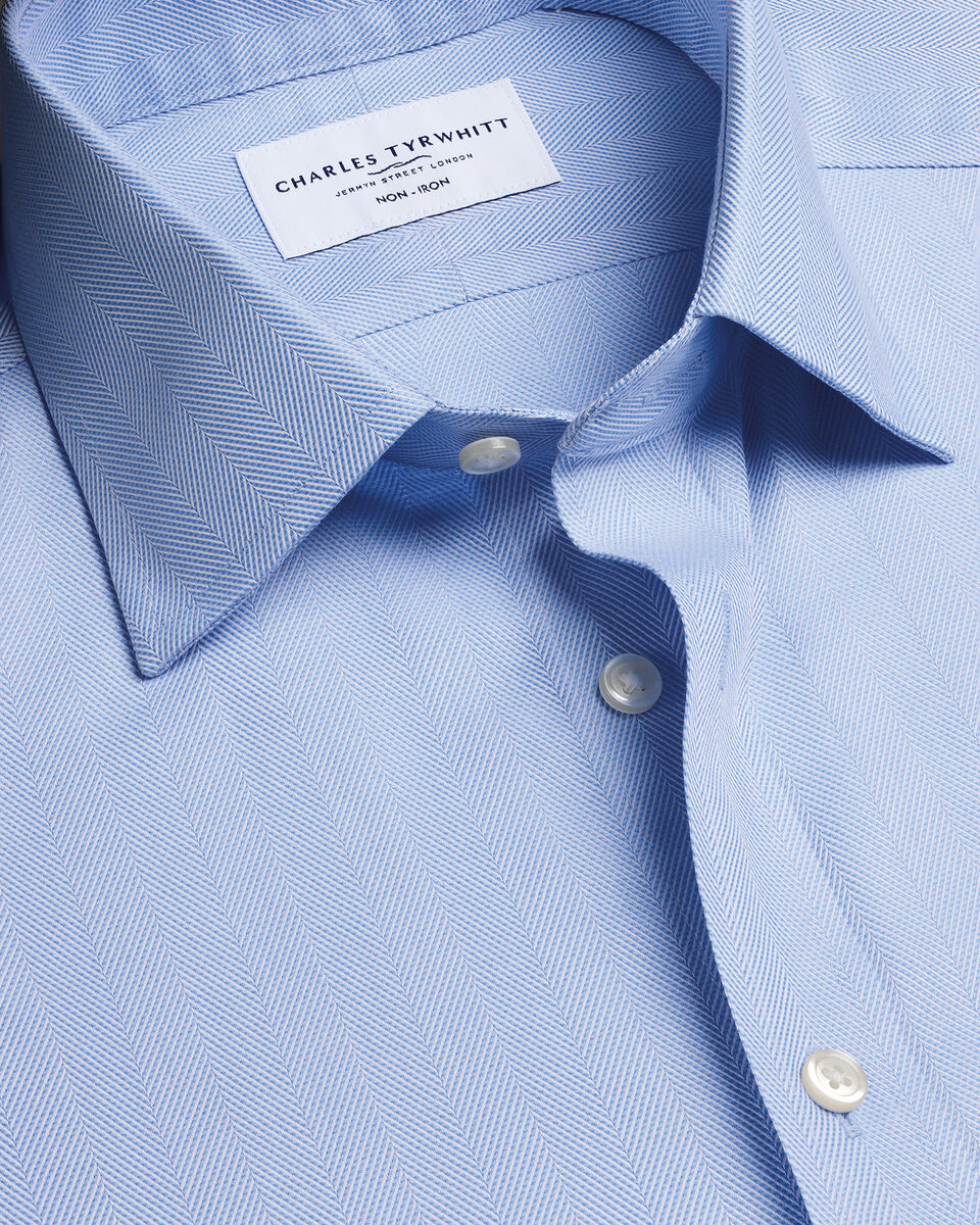 Non-Iron Herringbone Shirt - Sky Blue Main image
