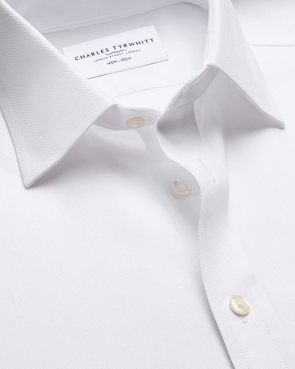 Non-Iron Herringbone Shirt - White