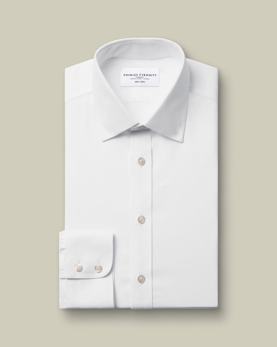 Non-Iron Herringbone Shirt - White