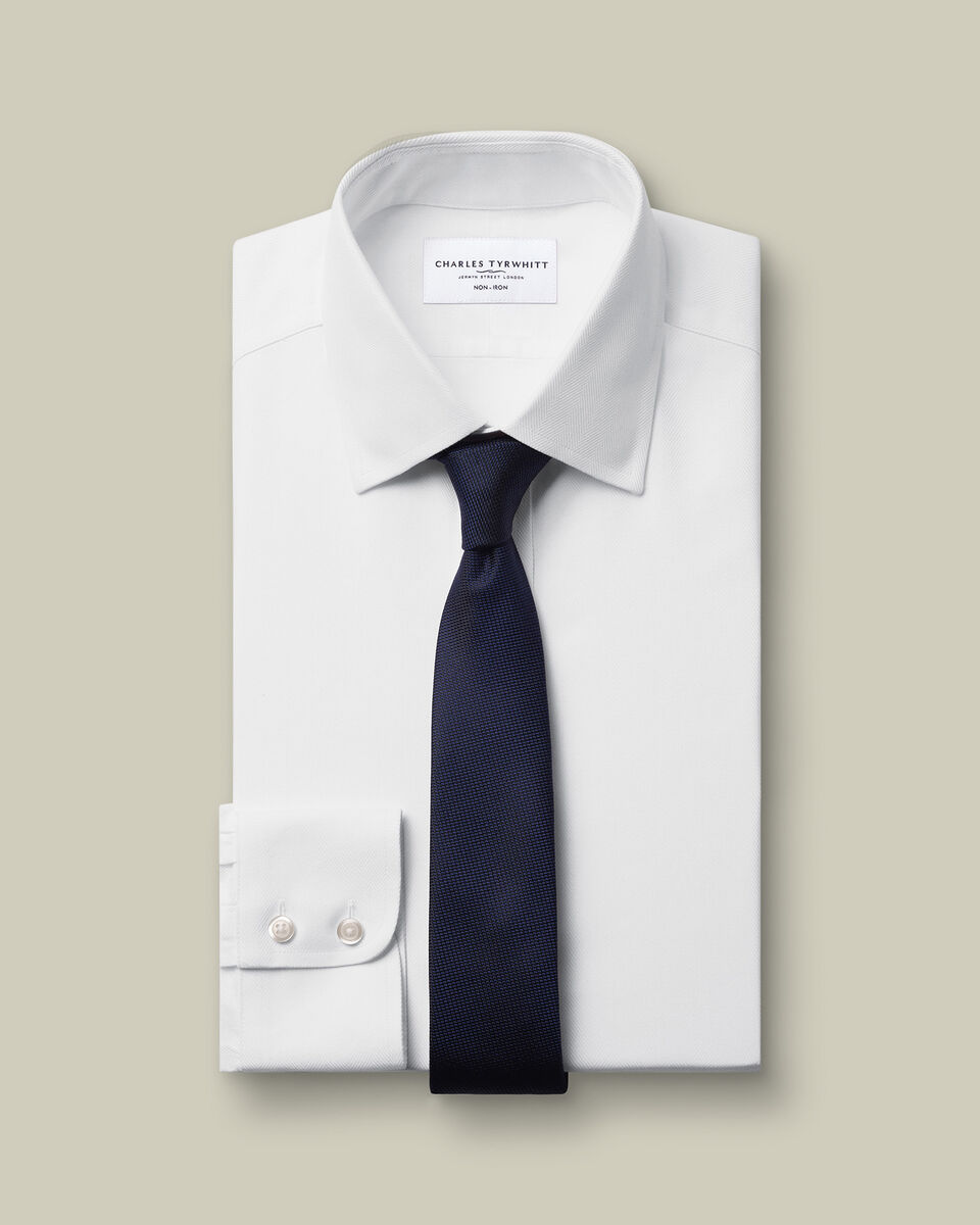 Non-Iron Herringbone Shirt - White
