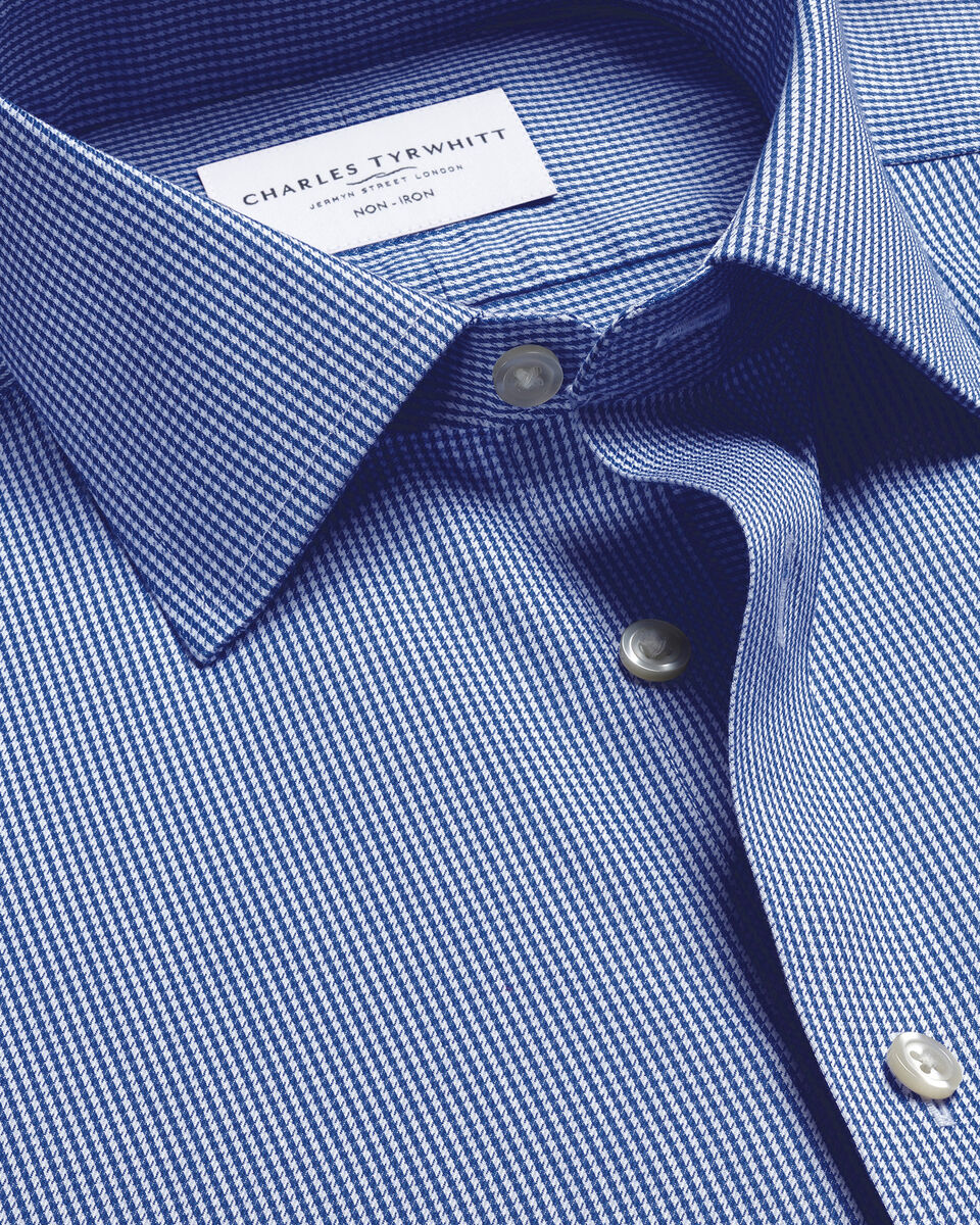 Non-Iron Twill Puppytooth Shirt - Royal Blue Main image