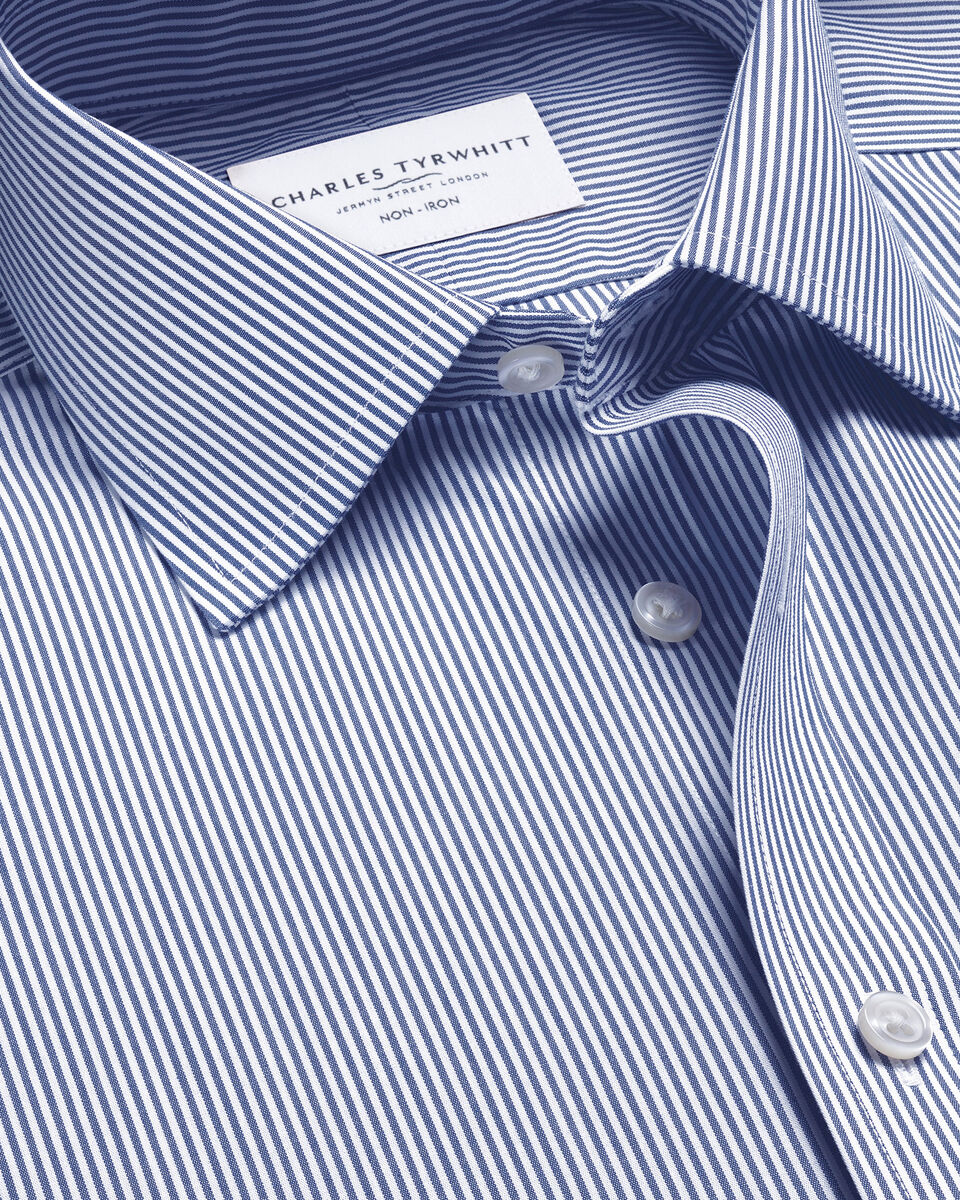 Non-Iron Stretch Poplin Bengal Stripe Shirt - Royal Blue Main image