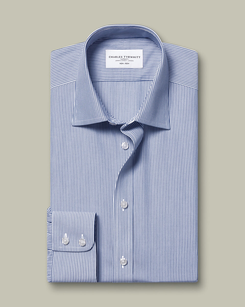 Non-Iron Stretch Poplin Bengal Stripe Shirt - Royal Blue