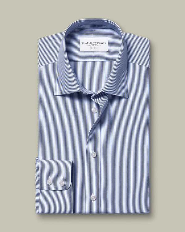 Non-Iron Stretch Poplin Bengal Stripe Shirt - Royal Blue