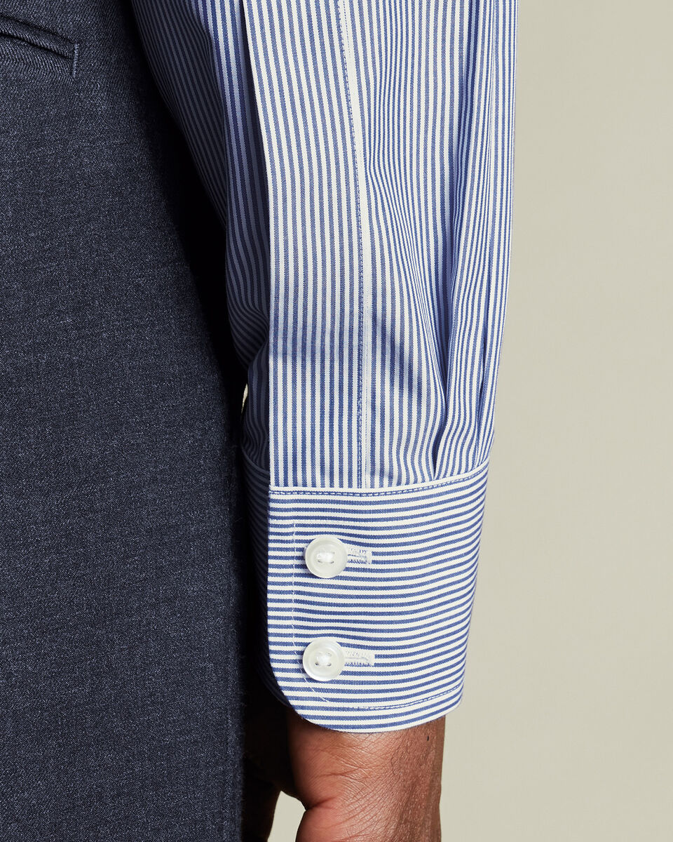 Non-Iron Stretch Poplin Bengal Stripe Shirt - Royal Blue