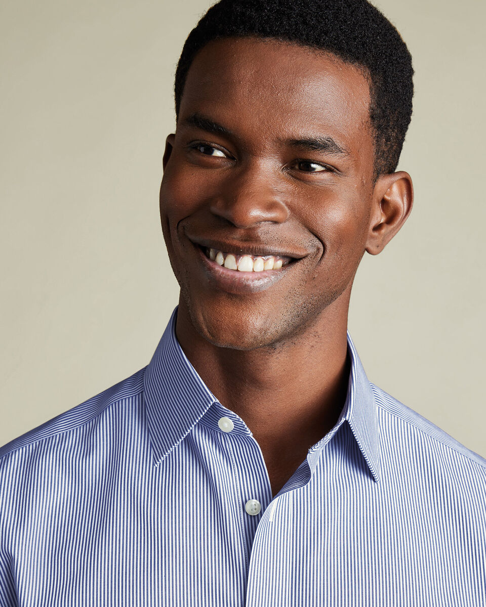Non-Iron Stretch Poplin Bengal Stripe Shirt - Royal Blue