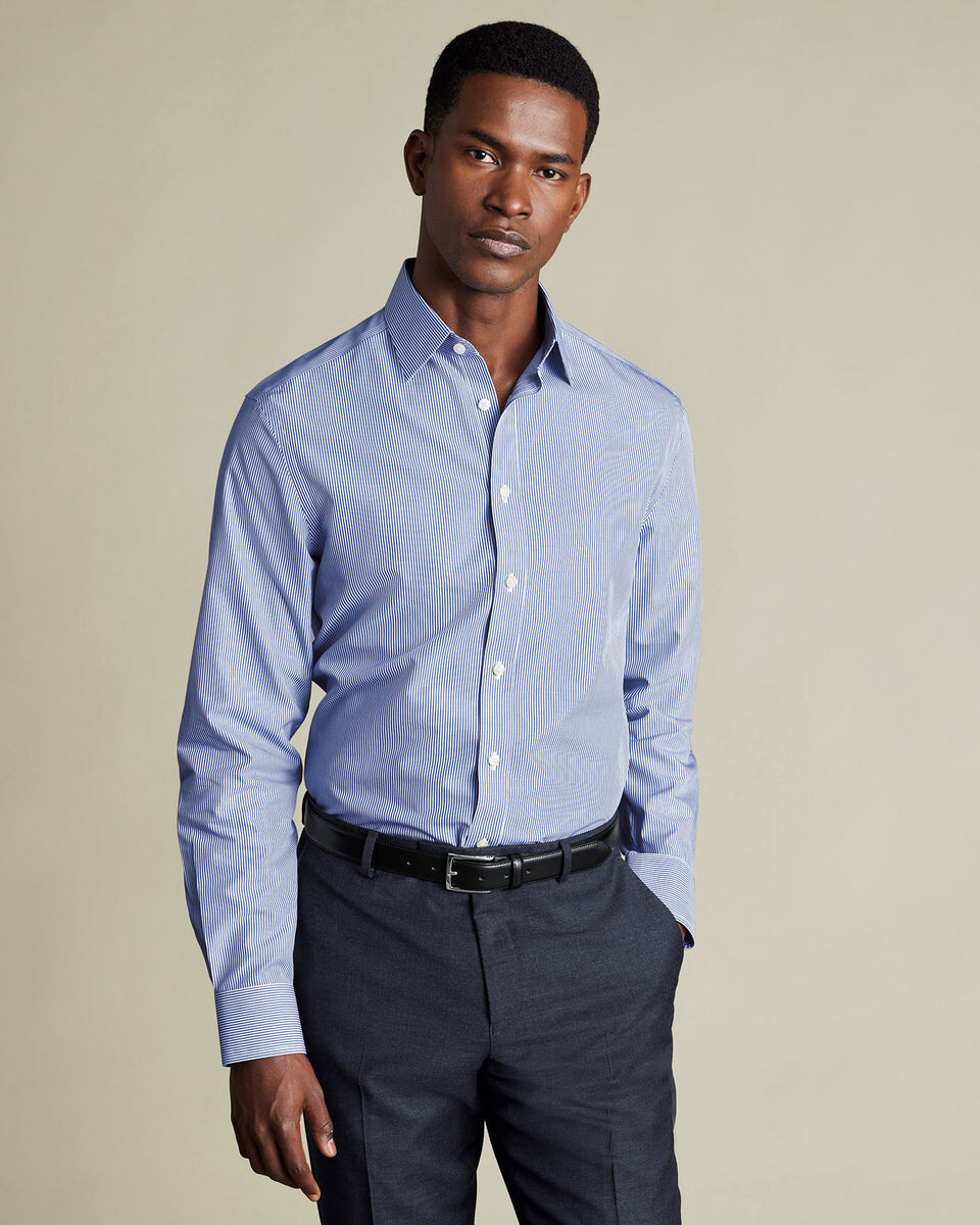 Non-Iron Stretch Poplin Bengal Stripe Shirt - Royal Blue