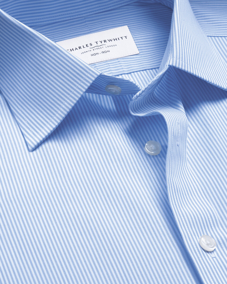 Non-Iron Stretch Poplin Bengal Stripe Shirt - Cornflower Blue Main image