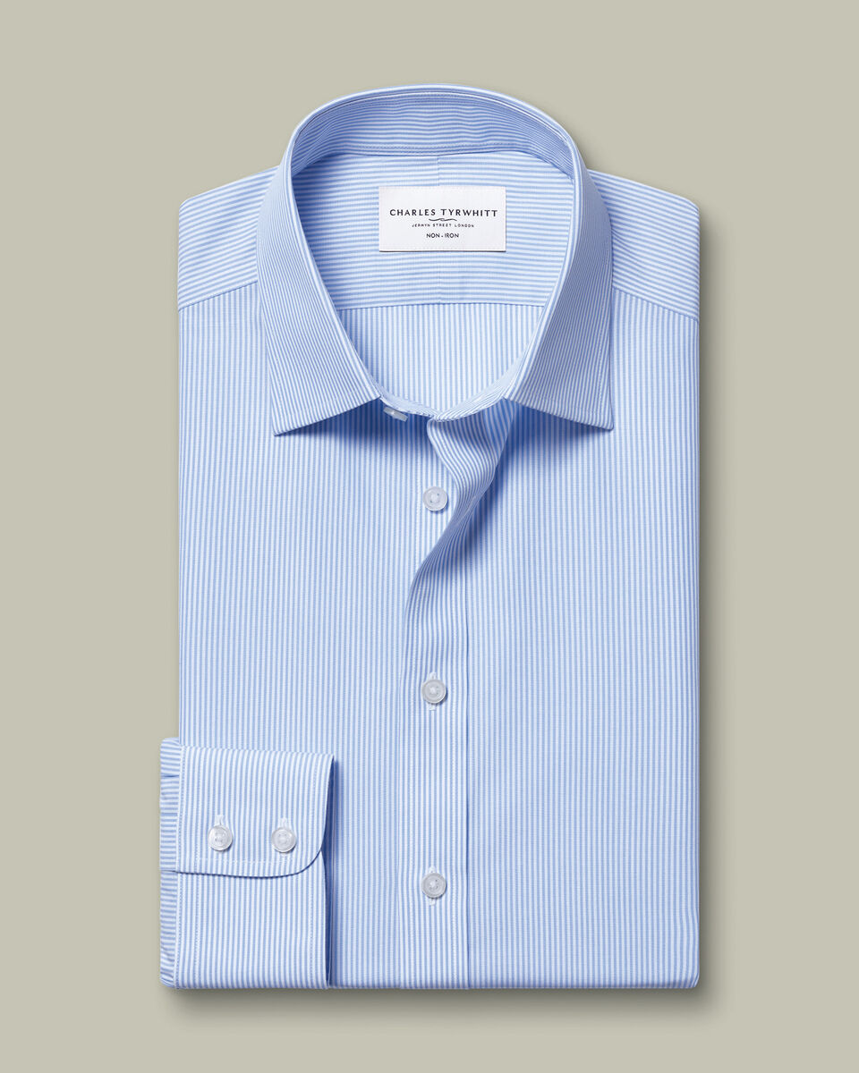 Non-Iron Stretch Poplin Bengal Stripe Shirt - Cornflower Blue