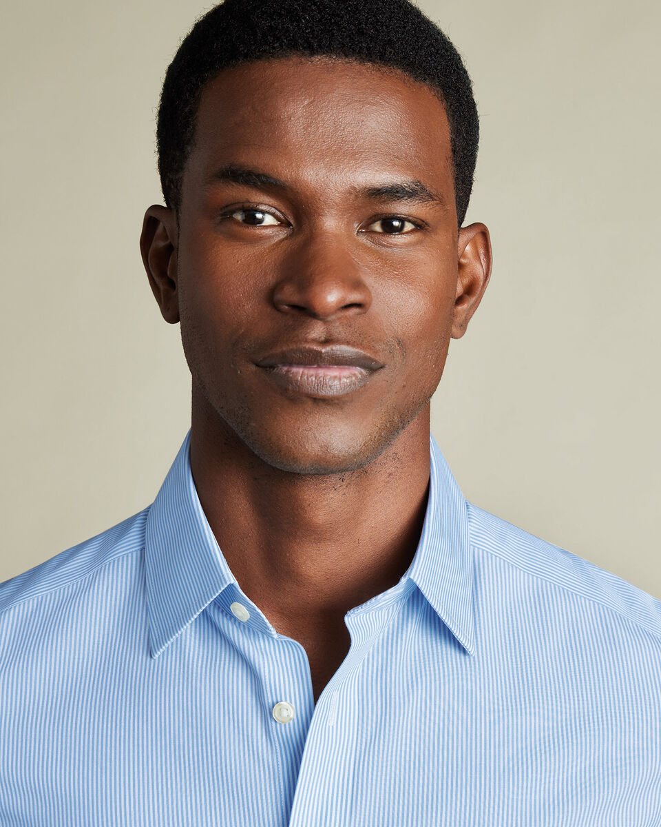 Non-Iron Stretch Poplin Bengal Stripe Shirt - Cornflower Blue