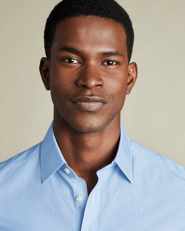 Non-Iron Stretch Poplin Bengal Stripe Shirt - Cornflower Blue