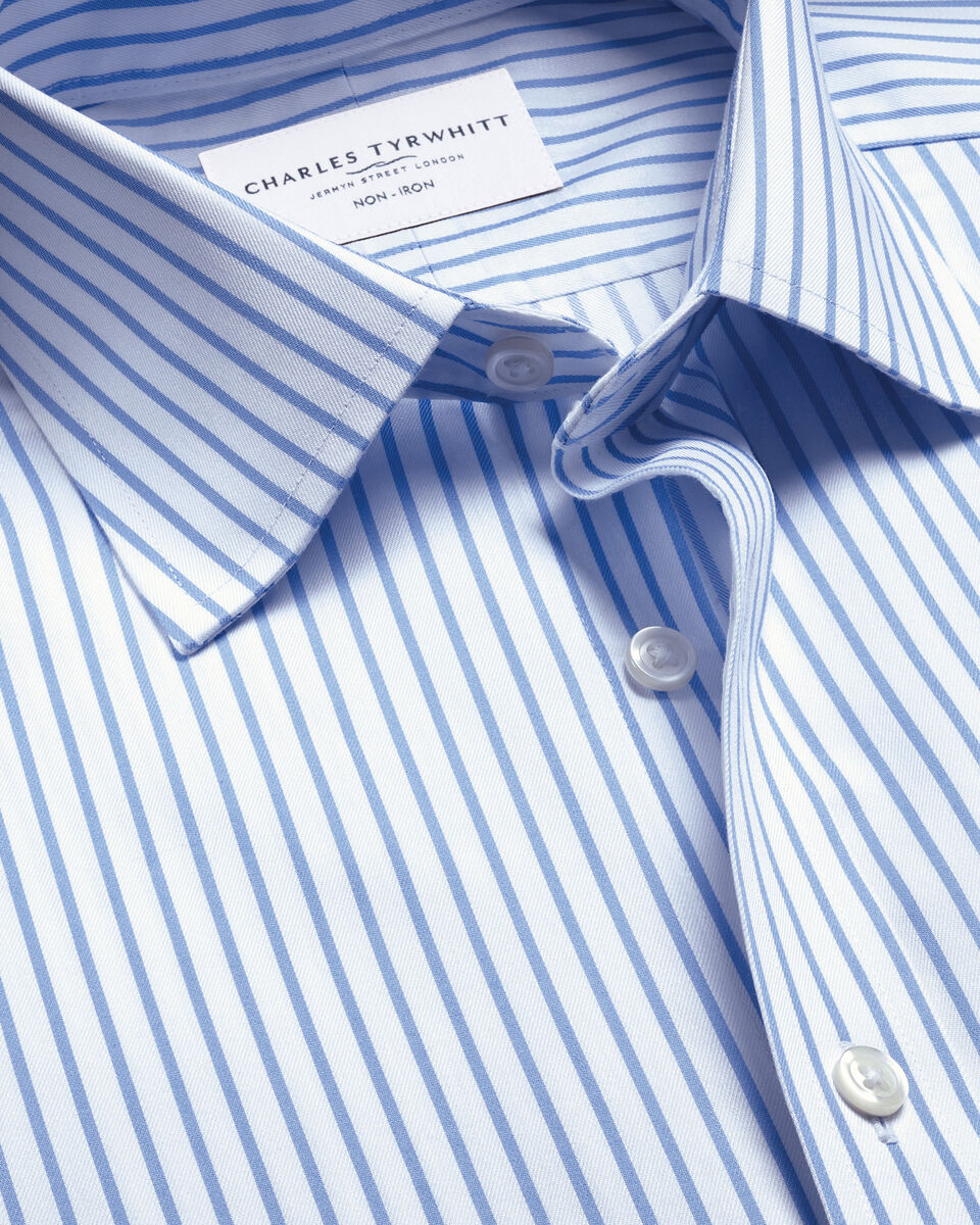 Non-Iron Twill Stripe Shirt - Cornflower Blue Main image
