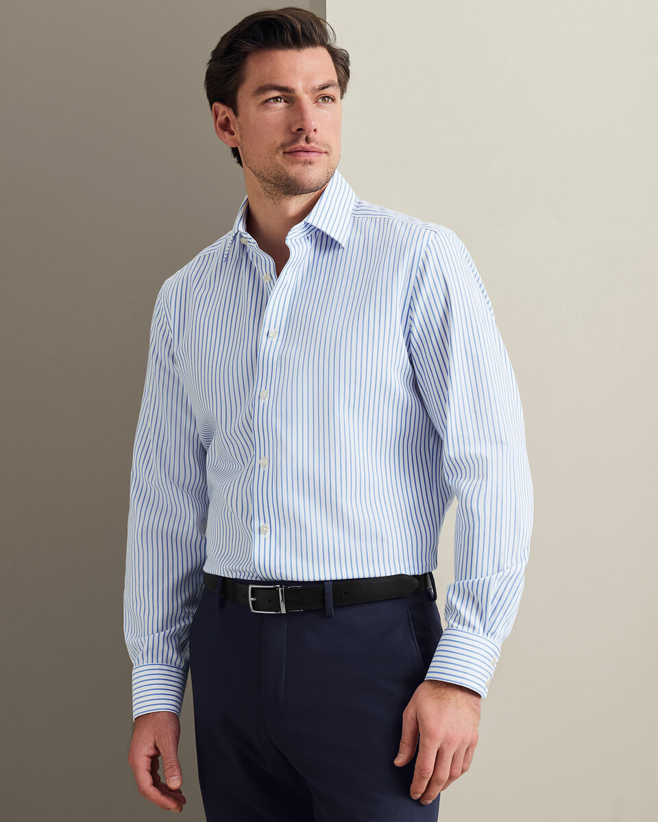 Non-Iron Twill Stripe Shirt - Cornflower Blue Secondary image