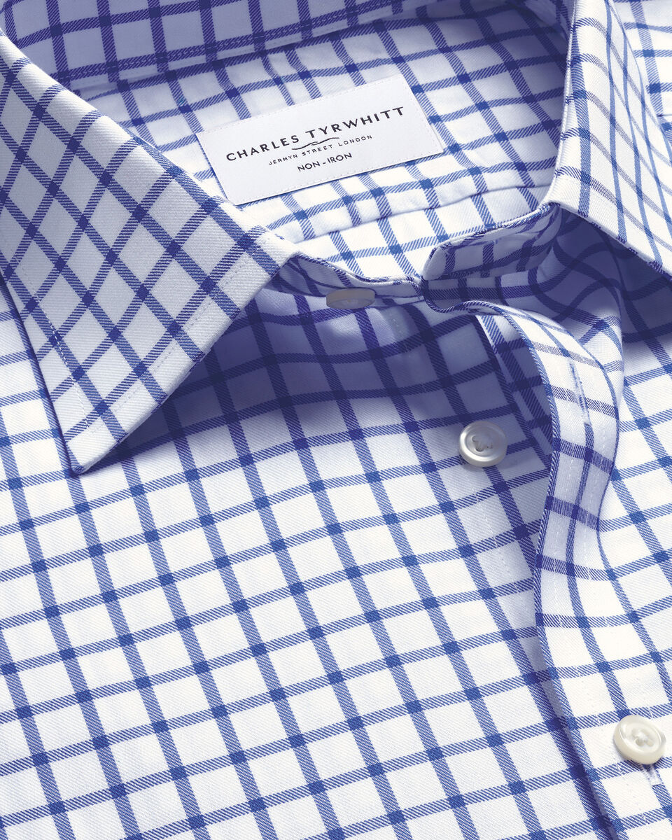 Non-Iron Twill Check Shirt - Cobalt Blue Main image