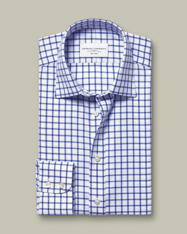 Non-Iron Twill Check Shirt - Cobalt Blue