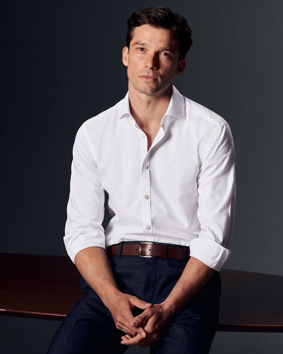 Non-Iron Stretch Poplin Shirt - White