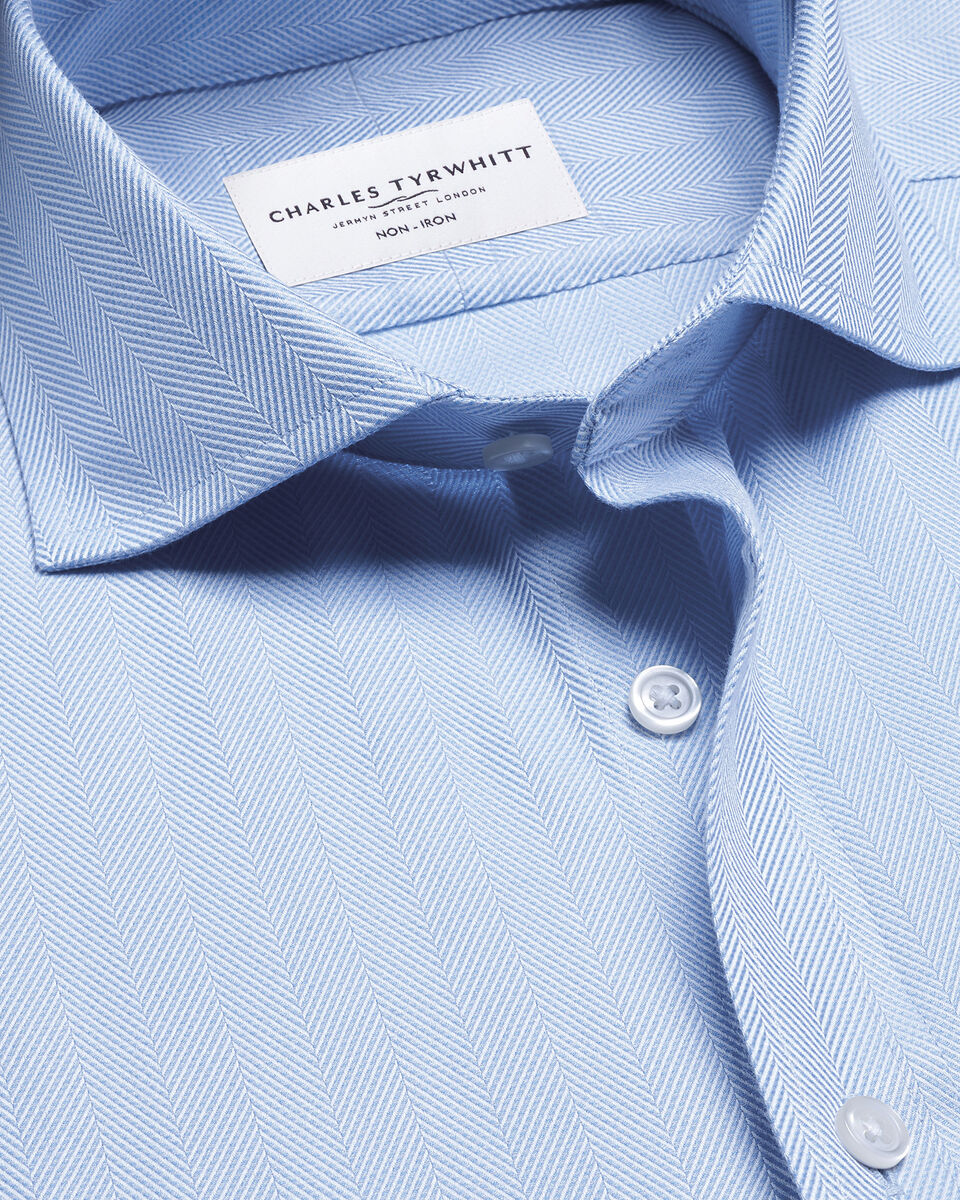 Non-Iron Herringbone Shirt - Sky Blue