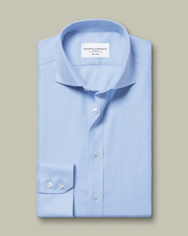 Non-Iron Herringbone Shirt - Sky Blue