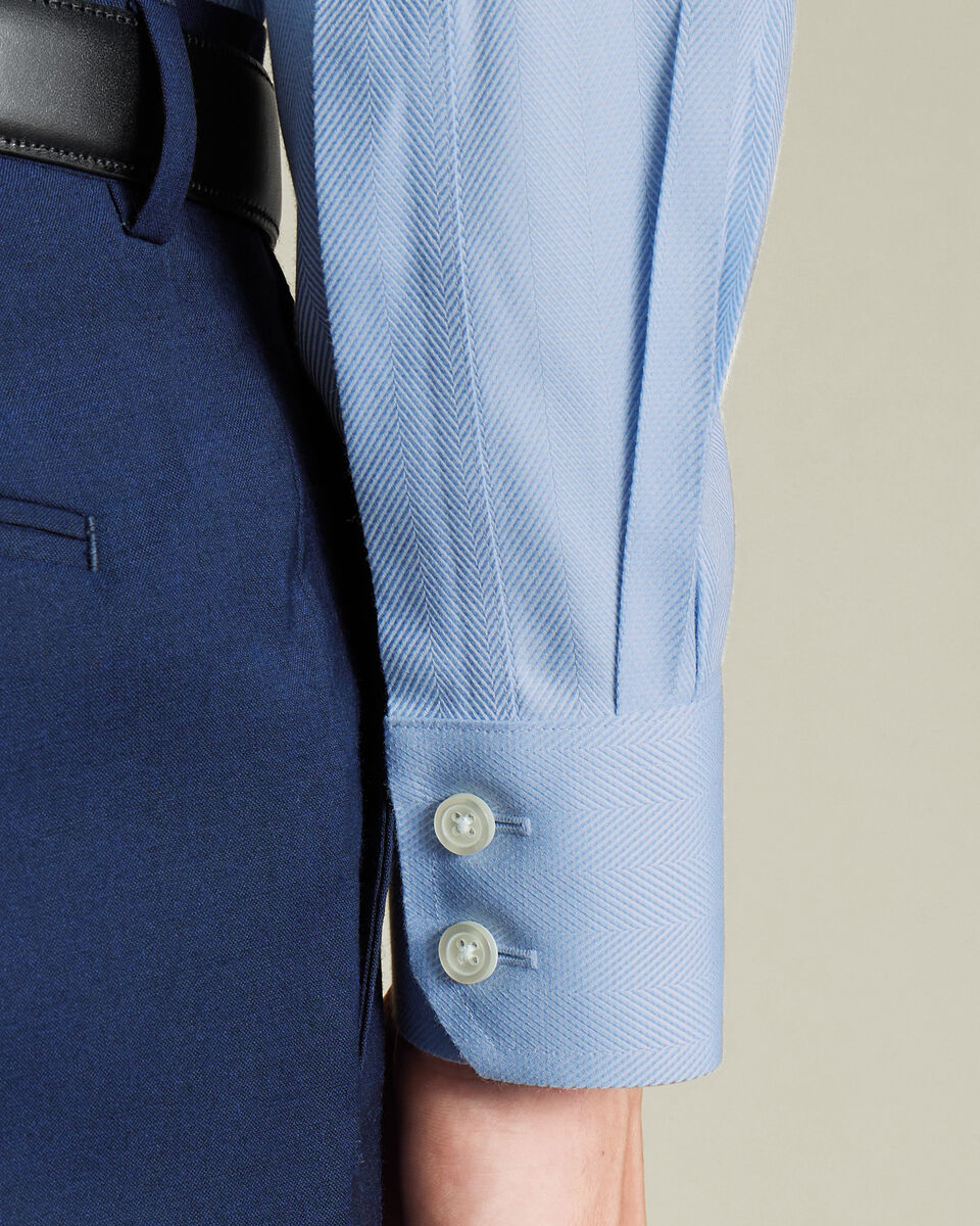 Non-Iron Herringbone Shirt - Sky Blue