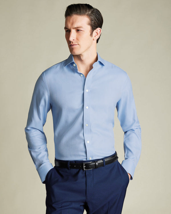 Non-Iron Herringbone Shirt - Sky Blue