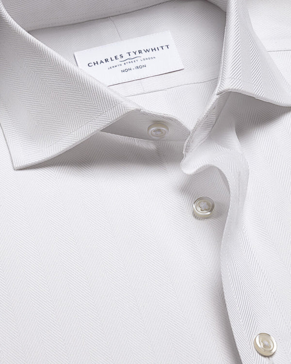 Non-Iron Herringbone Shirt - White