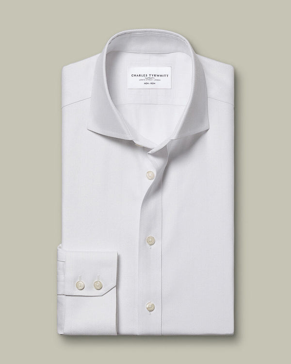 Non-Iron Herringbone Shirt - White