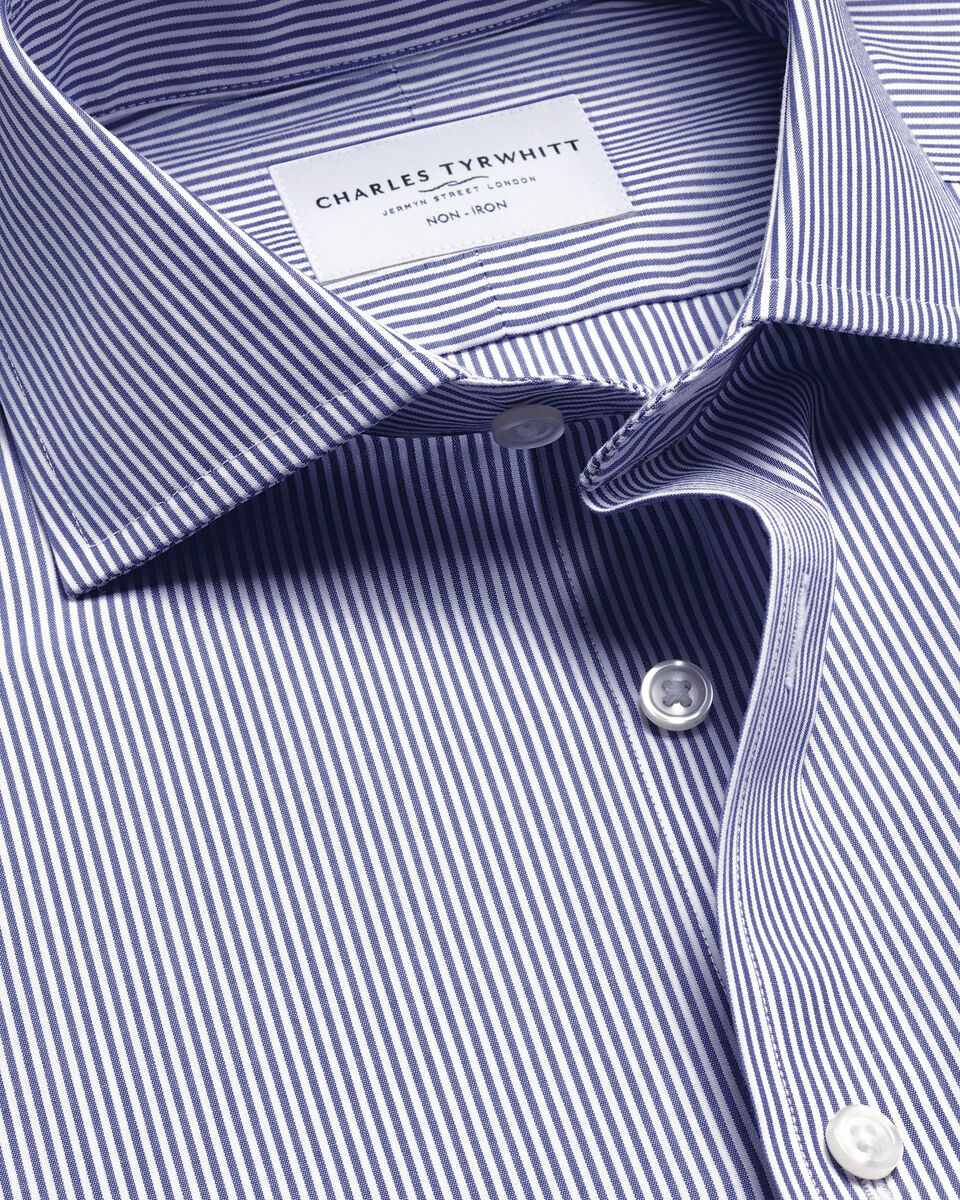 Non-Iron Stretch Poplin Bengal Stripe Shirt - Royal Blue