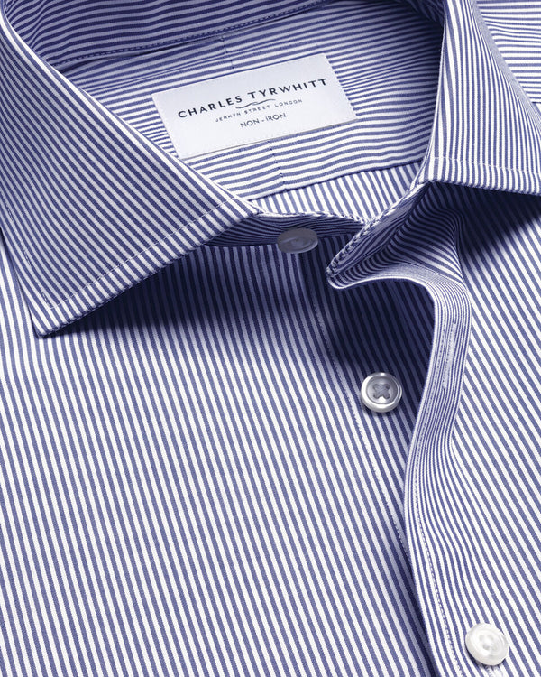 Non-Iron Stretch Poplin Bengal Stripe Shirt - Royal Blue