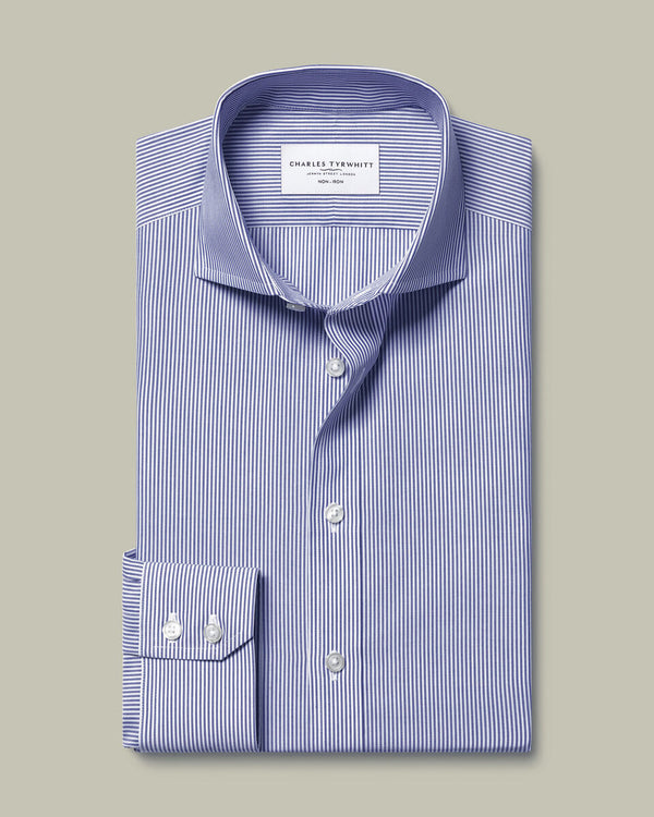 Non-Iron Stretch Poplin Bengal Stripe Shirt - Royal Blue