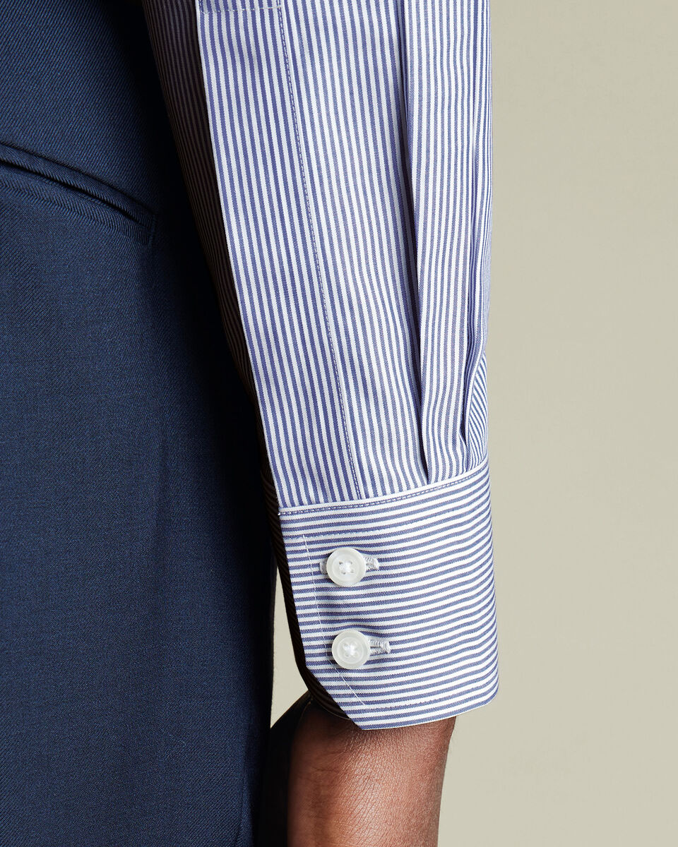 Non-Iron Stretch Poplin Bengal Stripe Shirt - Royal Blue