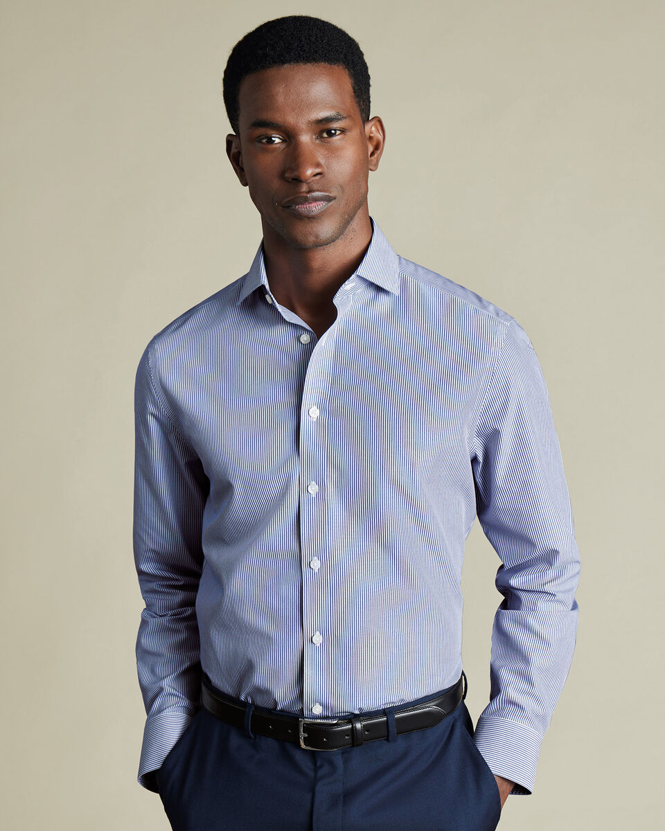 Non-Iron Stretch Poplin Bengal Stripe Shirt - Royal Blue