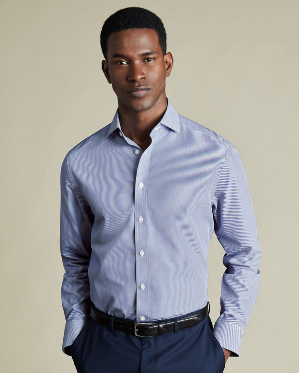 Non-Iron Stretch Poplin Bengal Stripe Shirt - Royal Blue