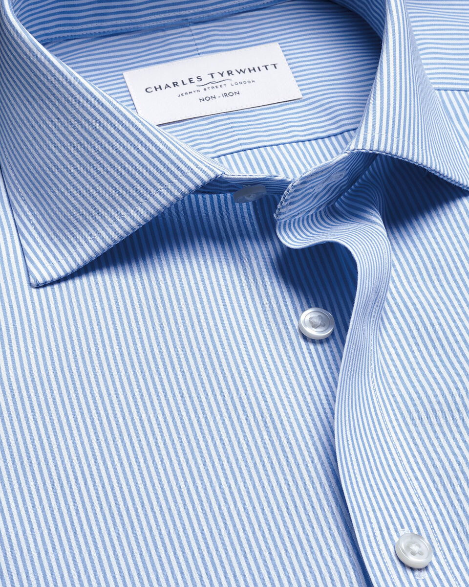 Non-Iron Stretch Poplin Bengal Stripe Shirt – Cornflower Blue
