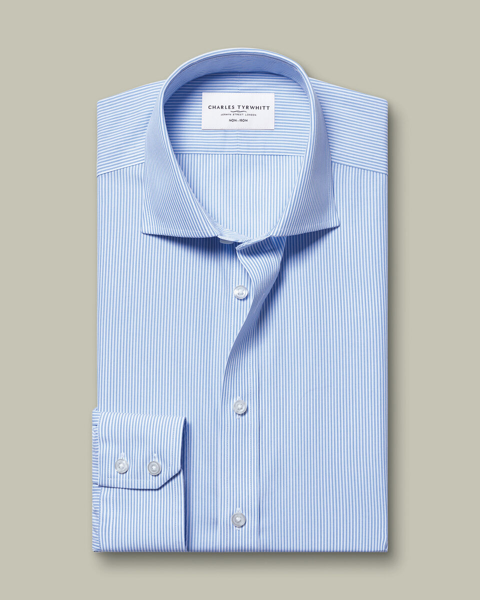 Non-Iron Stretch Poplin Bengal Stripe Shirt – Cornflower Blue