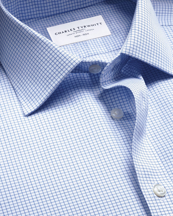 Non-Iron Twill Check Shirt - Cornflower Blue