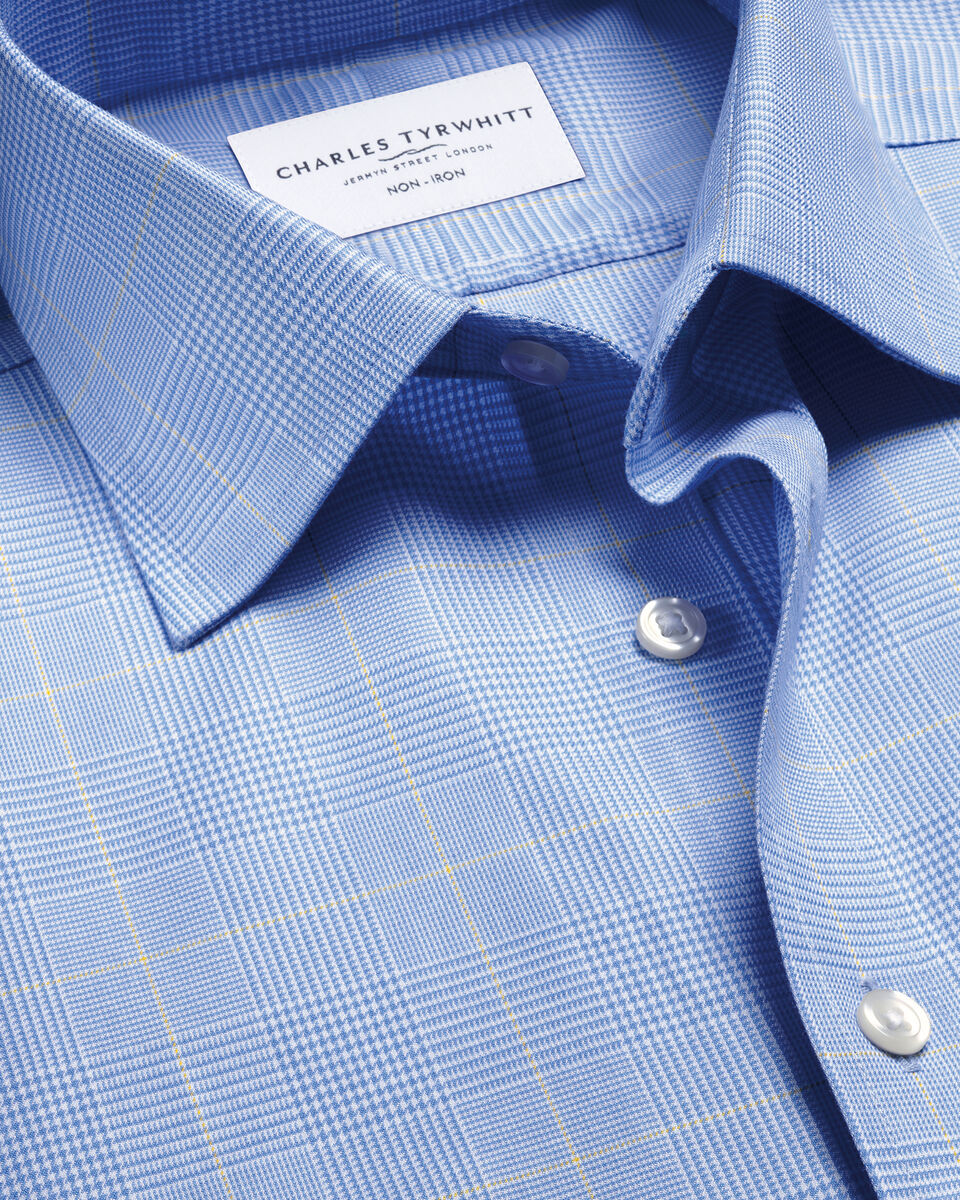 Non-Iron Prince of Wales Check Shirt - Ocean Blue Main image