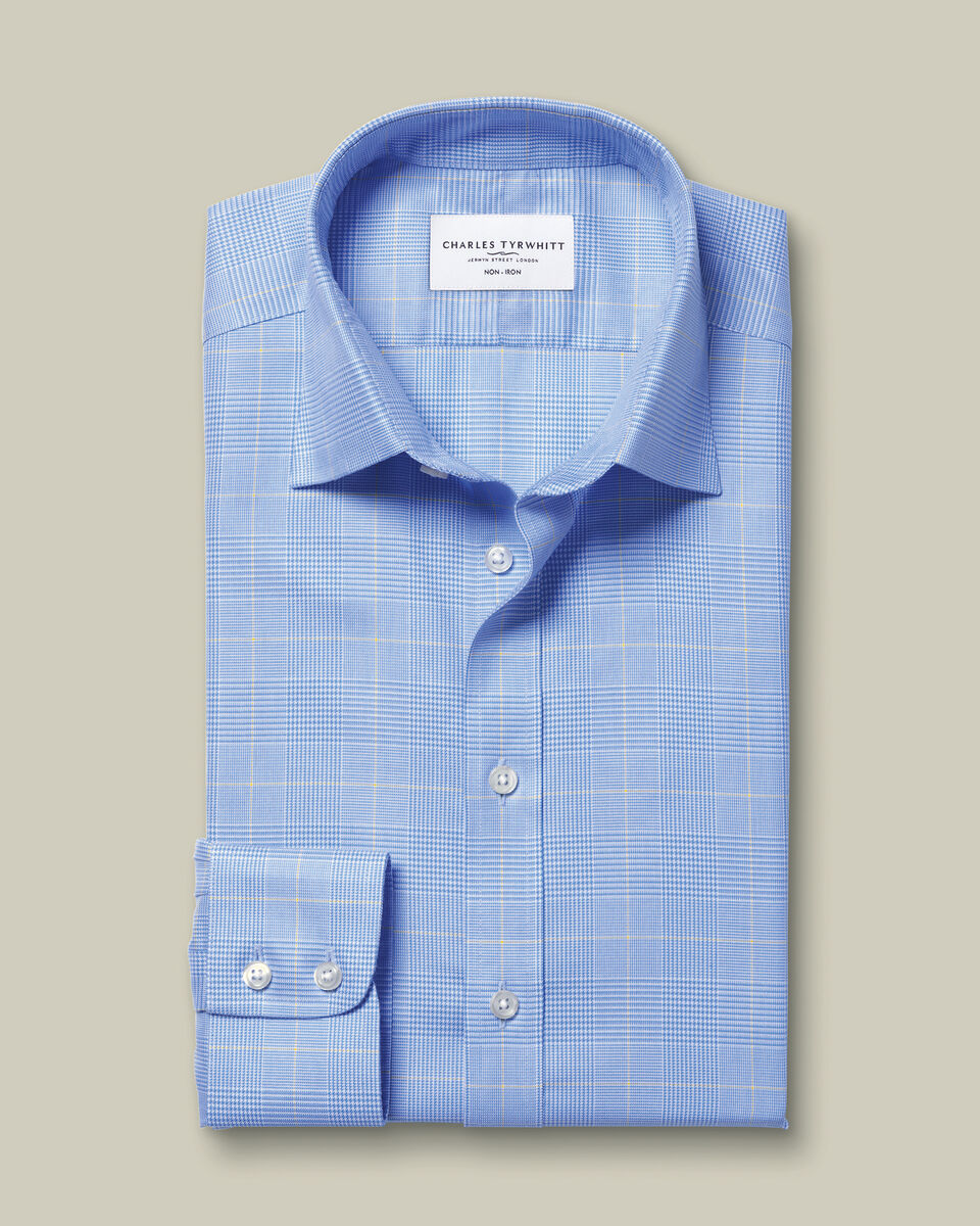Non-Iron Prince of Wales Check Shirt - Ocean Blue