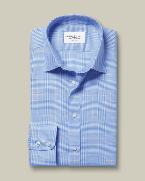 Non-Iron Prince of Wales Check Shirt - Ocean Blue