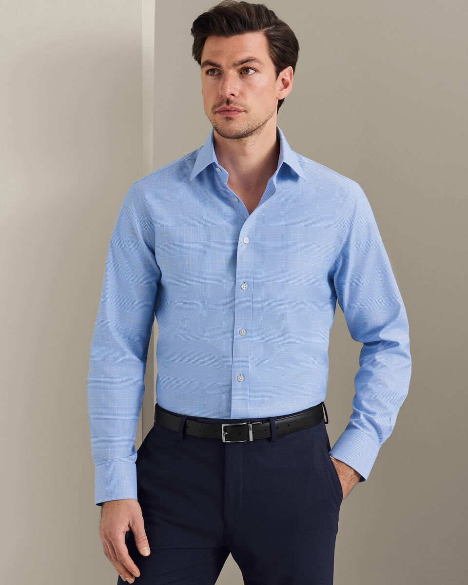 Non-Iron Prince of Wales Check Shirt - Ocean Blue