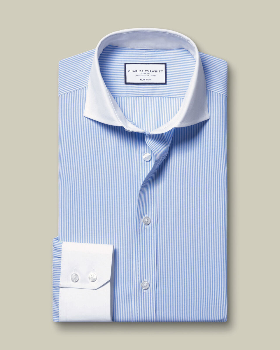 Non-Iron Stretch Poplin Stripe Winchester Shirt - Sky
