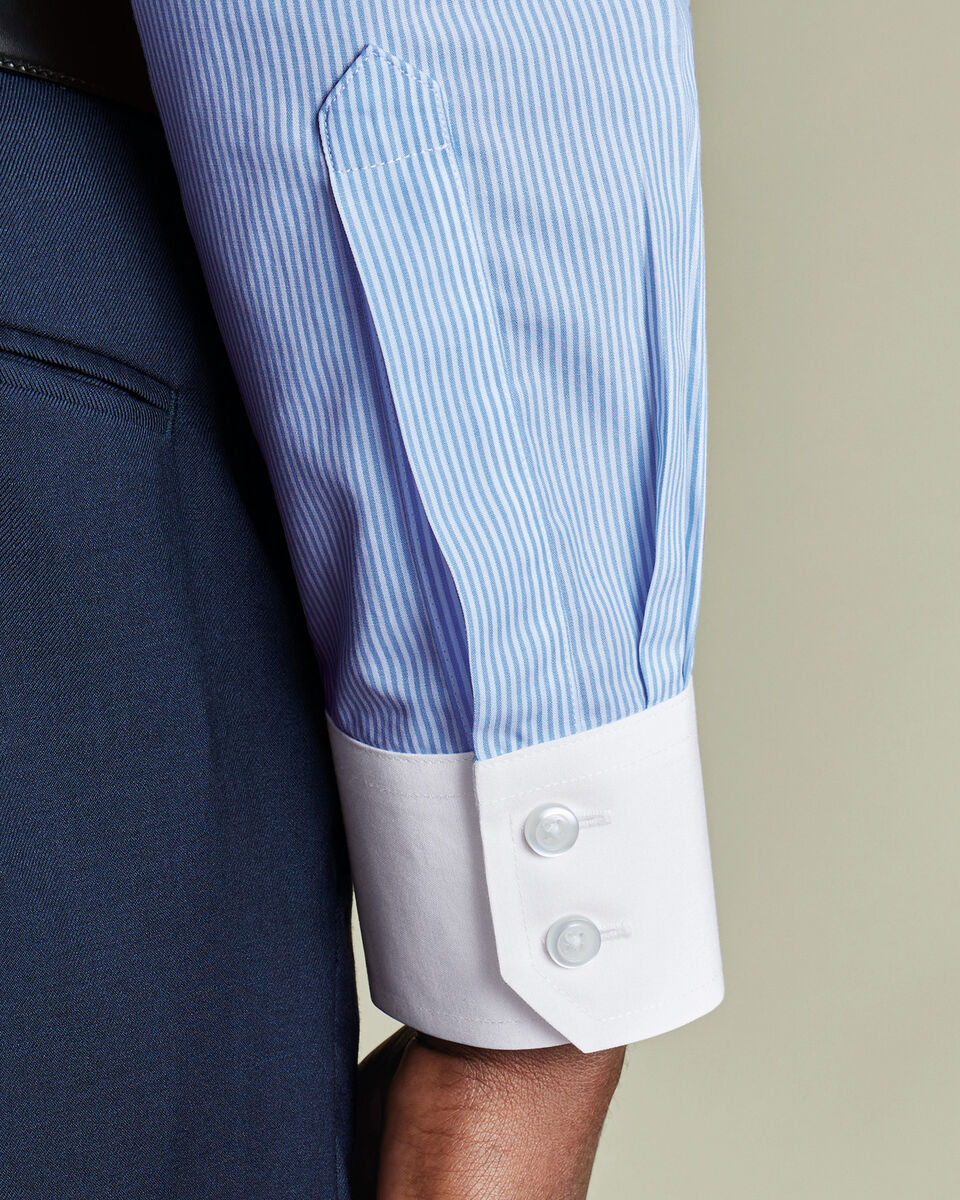 Non-Iron Stretch Poplin Stripe Winchester Shirt - Sky