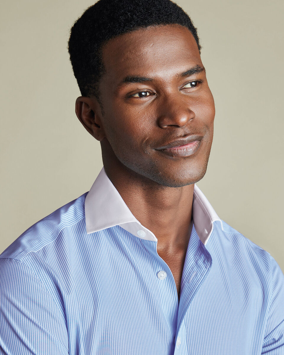 Non-Iron Stretch Poplin Stripe Winchester Shirt - Sky